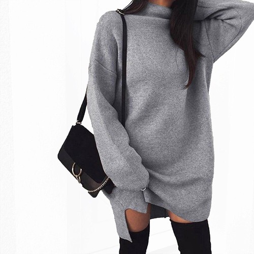Damen Frauen Strick Oversize Pullover Pulli Kleid Winter Long Pulli Tops - Bild 16 von 17