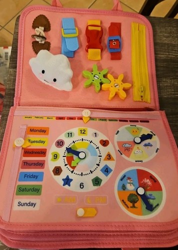 Busy Board for Toddlers Boys Girls Montessori Toys for 1 2 3 4 Year Old Pink - Picture 3 of 7