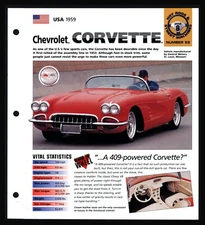 Chevy Corvette (USA 1959) Spec Sheet 1998 HOT CARS Hot Rods #8.59
