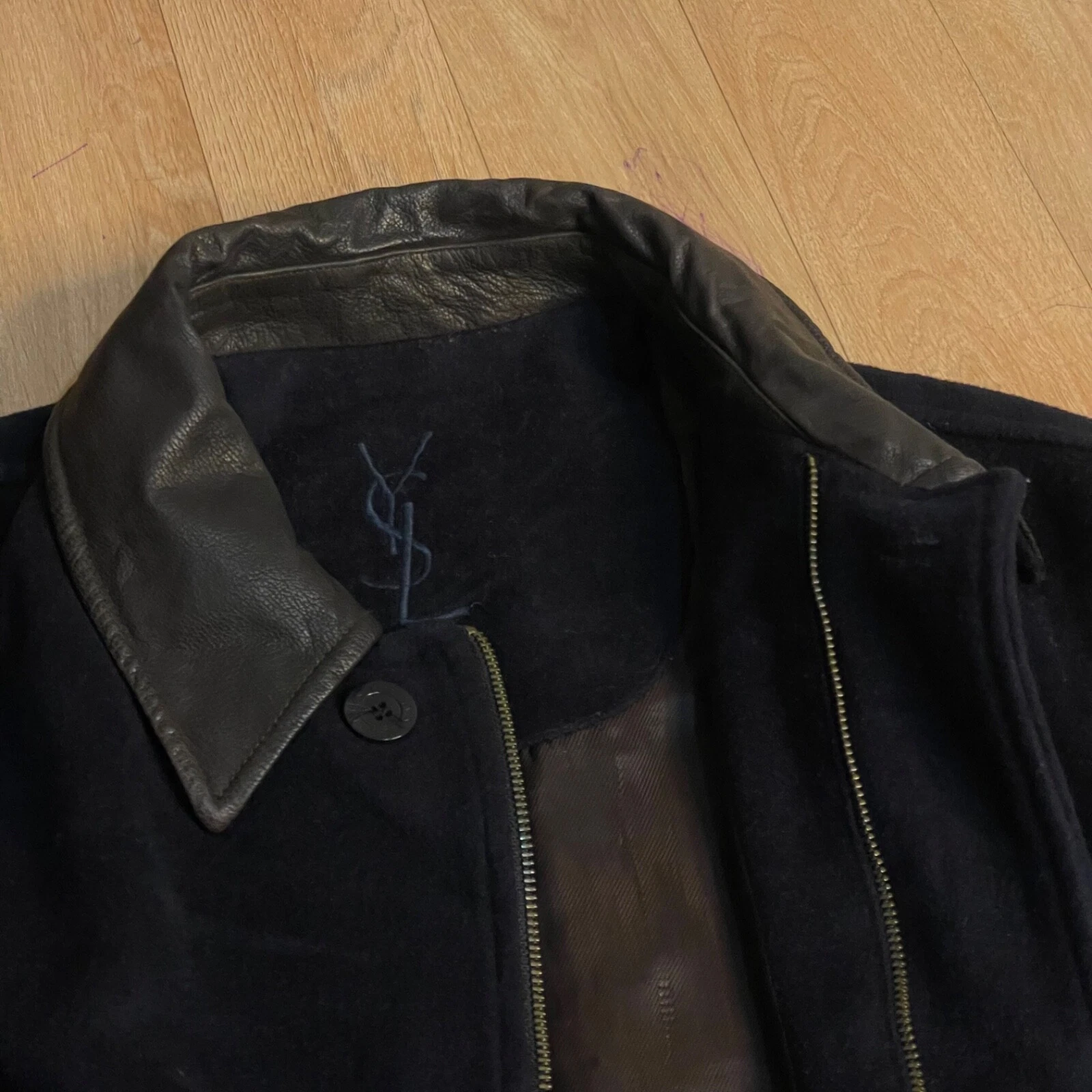 SAINT LAURENT (YSL) cappotto vintage Yves Saint Laurent YSL giacca soprabito lana uomo blu navy taglia M