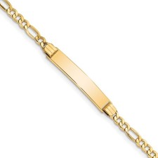 Real 10K Yellow Gold Figaro Link ID Chain Bracelet; 7 inch; Lobster Clasp