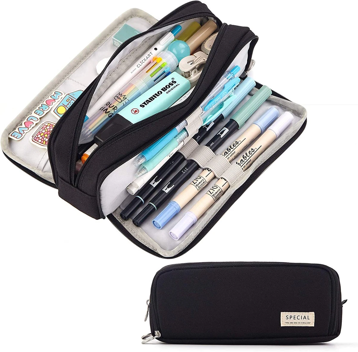 CICIMELON Large Capacity Pencil Case 3 Compartment Pouch Pen Bag