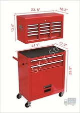 Mechanics Tool Cart, 8 Drawers Steel Storage Cabinet WITH WHEELS, Red