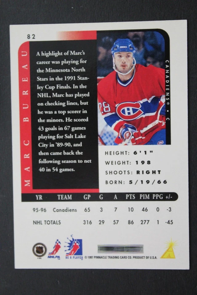Marc Bureau Canadiens Autographed Signed 1997 Pinnacle #82 Hockey Card  - Image 2 of 3