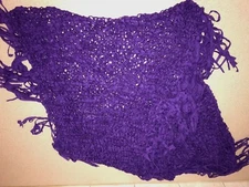 women LOOPY PURPLE INFINITY NECK SCARF ONE SIZE FITS MOST stretchy FRINGE TRIM @