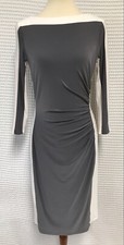 Ralph Lauren LRL Size 6 Grey White Stretch Ruched Long Sleeve Dress Sheath
