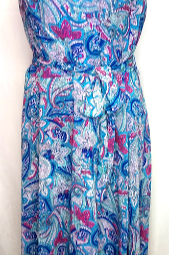 CHAPS Size 14 Paisley Blue Teal Print Cross Over Sleeveless Belted Dress Lined - Picture 3 of 23