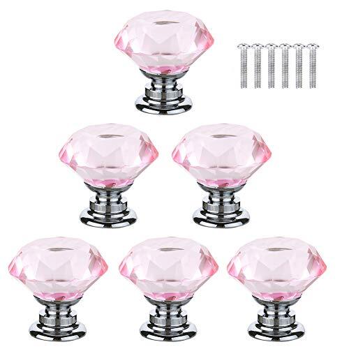 BOZONLI 6 Pezzi Pomelli per Mobili, Pomelli Manopole di Cristallo Rosa (I3n)