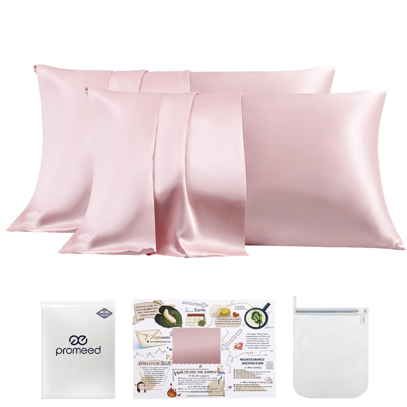 PROMEED 23 Momme Silk Pillowcase 2 Pack, Both Sides 100% 23 Momme Mulberry Si...