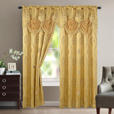 Cortinas Gold Para Sala Elegantes Con Cenefas De 2 Paneles 54 X 84 Modernas Set