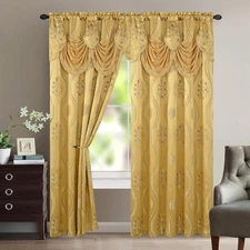 Cortinas Gold Para Sala Elegantes Con Cenefas De 2 Paneles 54 X 84 Modernas Set