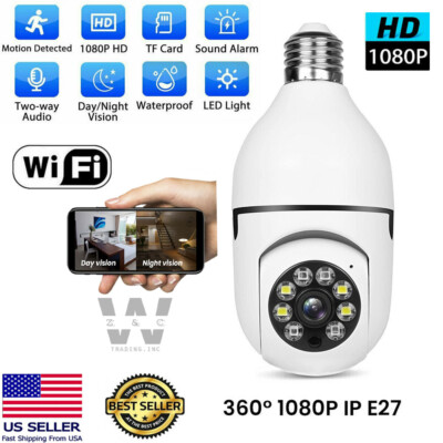 360° Panoramic WiFi IR IP E27 Light Bulb Camera 1080P Night Smart Home Wireless