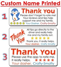 for DoorDash Thank You Stickers Driver CUSTOM NAME Increase Ratings and Tips