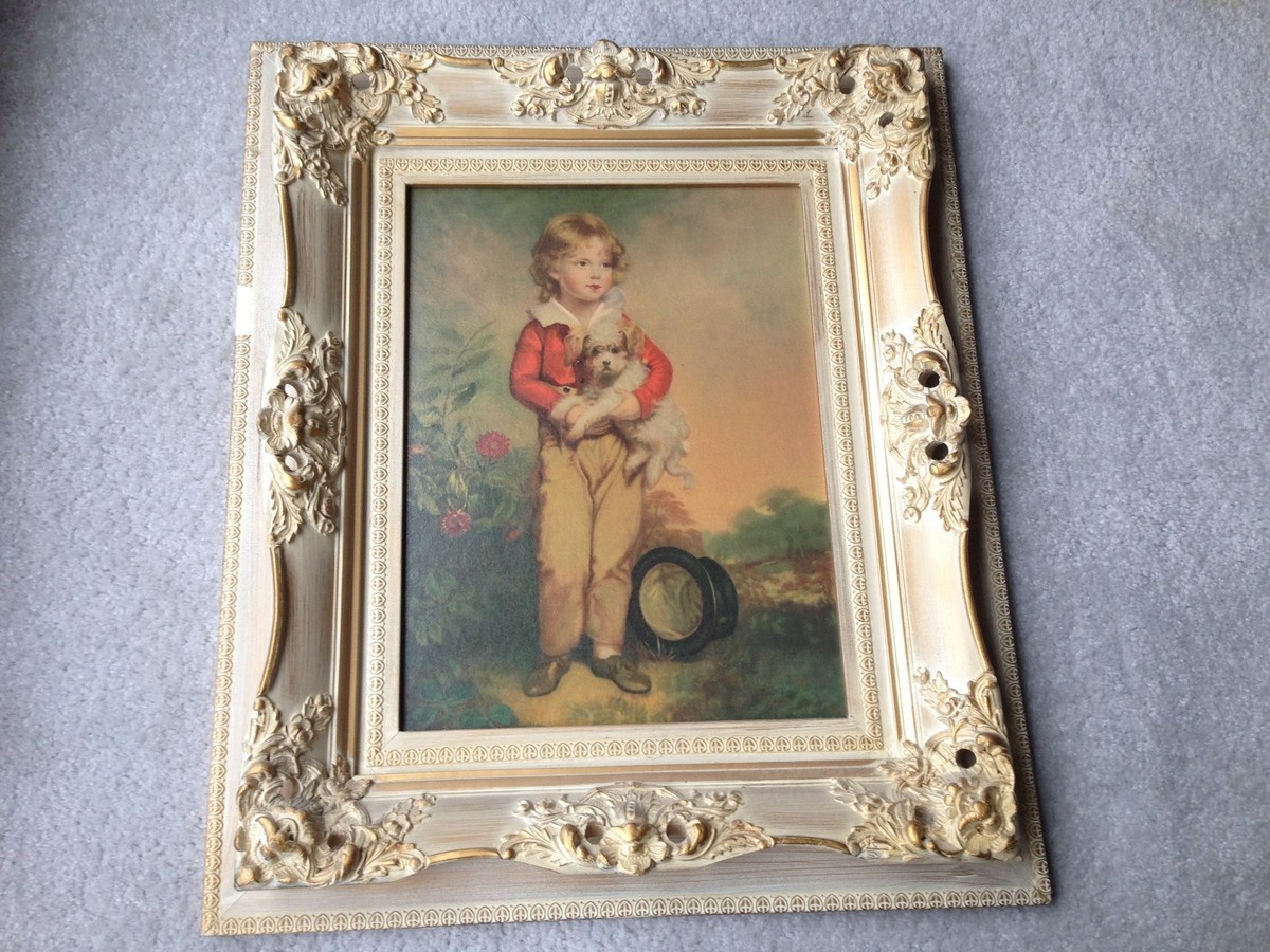 マスター・シンプソン　犬を連れた少年　複製画　木製額縁付き　ガラス Vintage Print Framed 