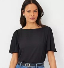 New Ann Taylor XSP Extra Small Petite Navy Midnight Mixed Media Angel Sleeve Top