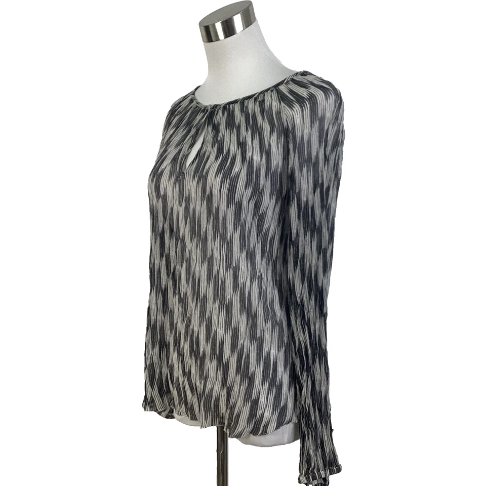 Top Isabel Marant Etoile estampado negro arrugado seda transparente ojo de cerradura manga larga talla S Foto 2 de 4