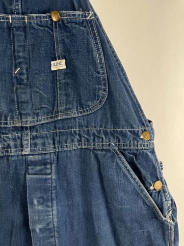 LEE - SANFORIZED UNION MADE USA Vintage 36 x 29 Distressed JELT Denim Overalls - Picture 3 of 7