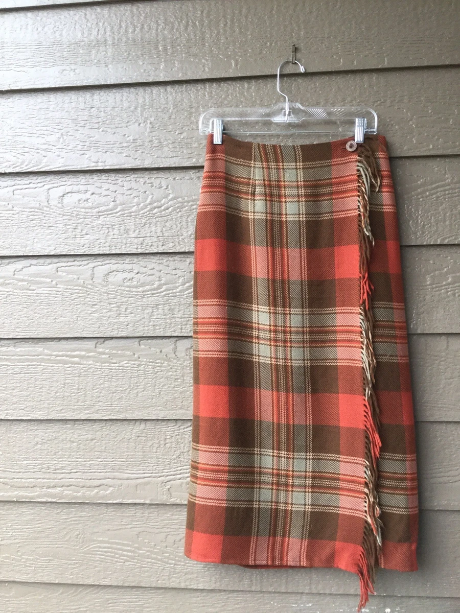 Vintage Ralph Lauren Country Plaid Wrap Wool Skirt Sz S M