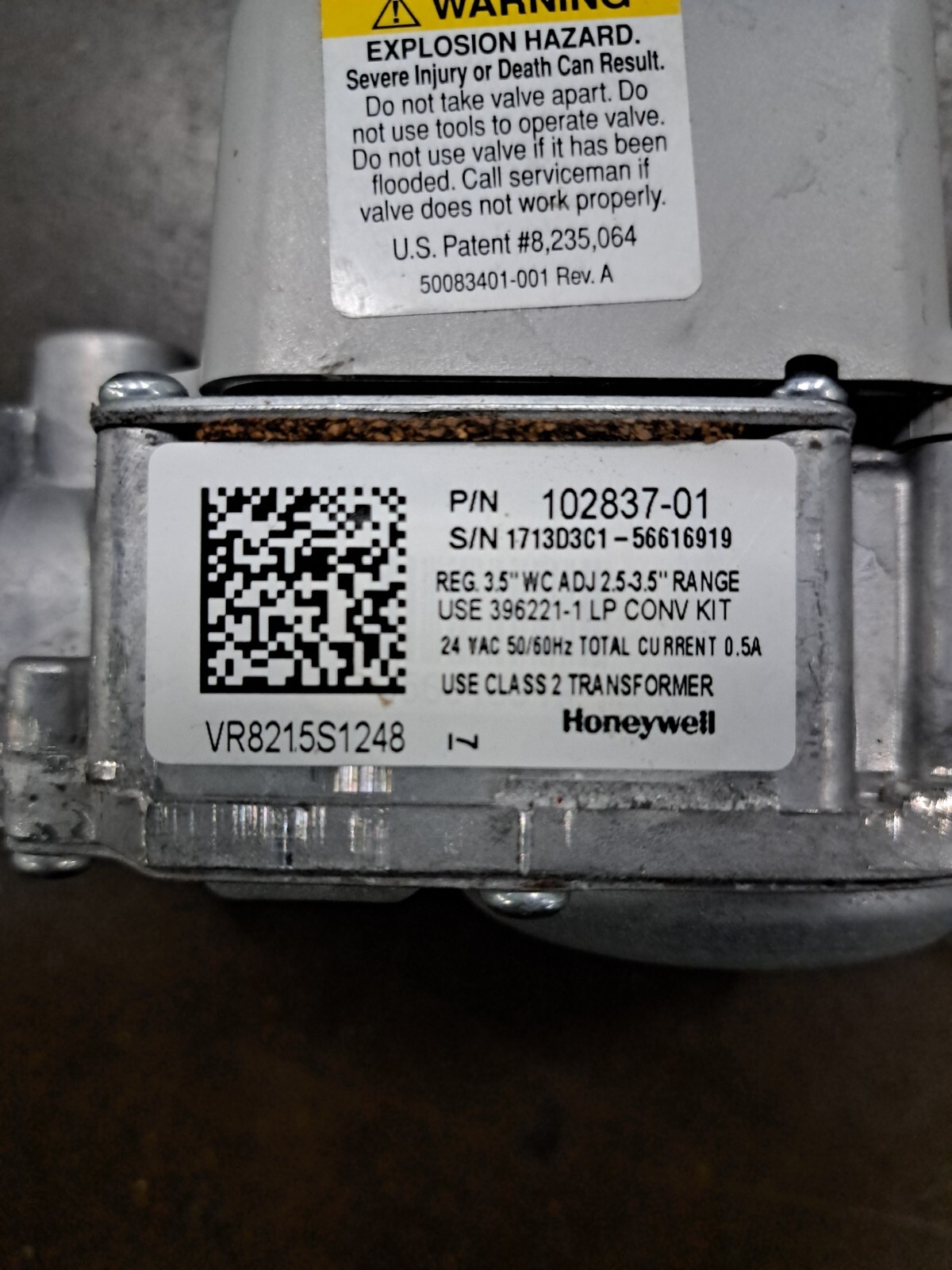 10283701 / VR8215S1248 Honeywell **LIQUID PROPANE ONLY** Gas Valve eBay
