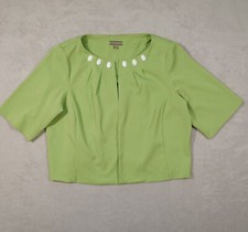 Maya Brooke Womens Green Blazer Cropped Open Front Short Sleeve Embellished 18w
