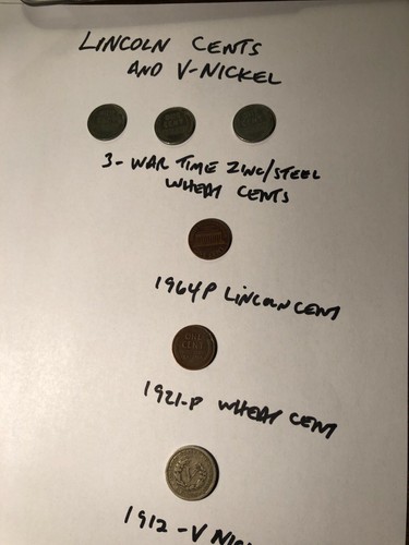 Lincoln Cents- 1921P ,1943,1964D, and 1912 V-Nickel, reduced by $5 - Picture 2 of 10