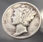 1939 P, Mercury Dime, Classic Design, 90% Silver, Exact Coin