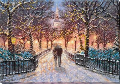 Bead embroidery kit Winter date needlework kit Art canvas beadwork pattern