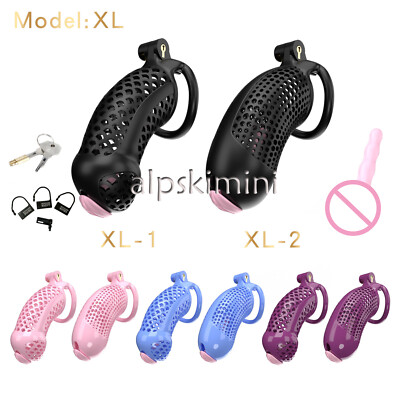 Male Chastity Cage Anti Cheating Chastity Devices Locks with 5 Rings Belt