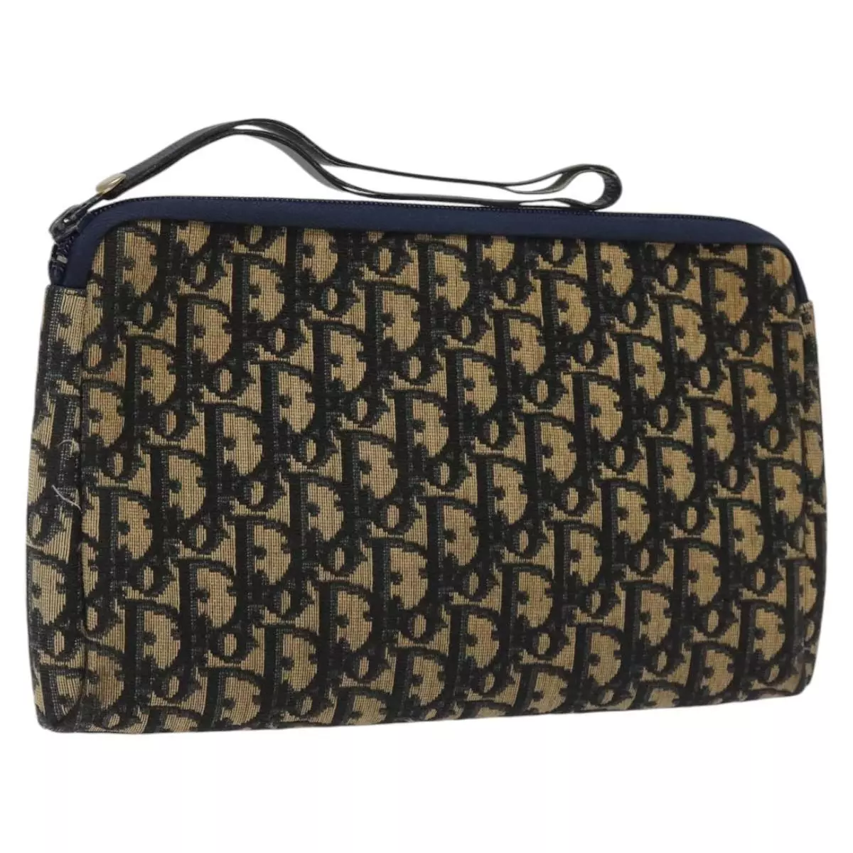 Sac pochette toile trotteur Christian Dior bleu marine or authentique BD524