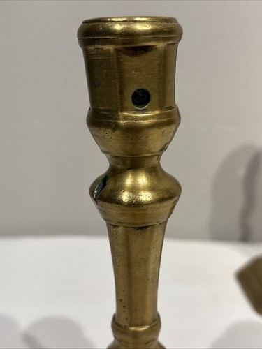 2 Early 18th Century French Brass Candlesticks Faceted Cups Octagon Base - Picture 8 of 15