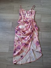 PrettyLittleThing Pink Satin Boned Strappy Dress Corset Top Asymmetric Hem UK4