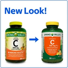 Spring Valley Vitamin C Chewable Tablets Dietary Supplement, 500 mg, 200 Count