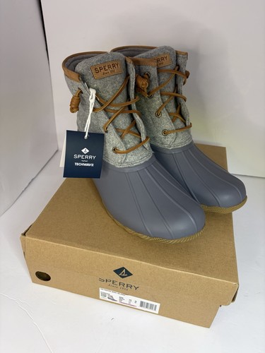 Sperry Top-Sider Saltwater Wool Duck Boots Womens 10 Grey Thinsulate NWT Box