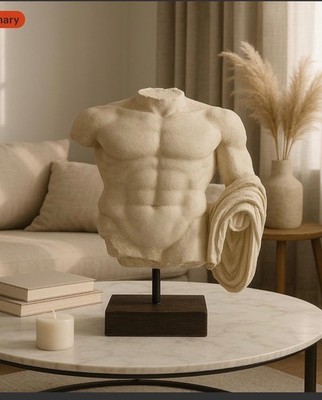 Greco-Roman Torso Scultpture - Classical Male Bust on Stand, Premium Art Home De