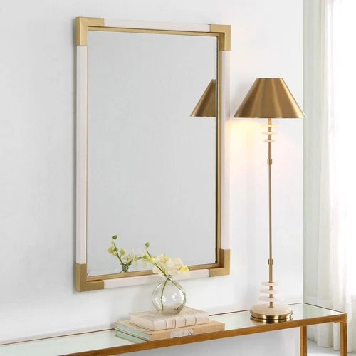 Uttermost 09879 Malik 39 X 27 inch White Faux Shagreen and Gold Leaf Mirror - Picture 2 of 6