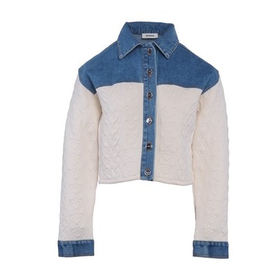 Sandro Paris Damen Jacke Cardigan Denim Gesteppt Herz Blau Creme Gr 34 XS Luxus