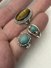 Vtg Hand Made Indian Sterling Silver Tigers Eye Floral Turquoise Ring Lot 11.8g