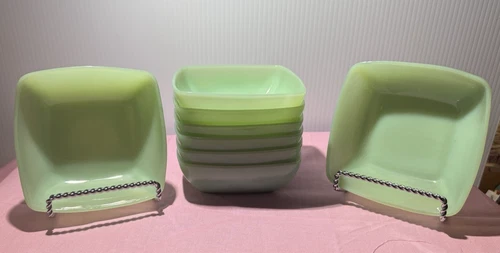 1950s Fire King Green Jadeite Charm SQ Berry Bowl 4 3/4" Anchor Hocking