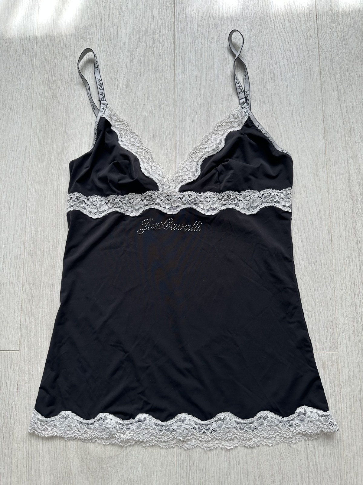 Vintage Roberto Cavalli Y2K Babydoll Lace Camisole Black Slip Top Rare