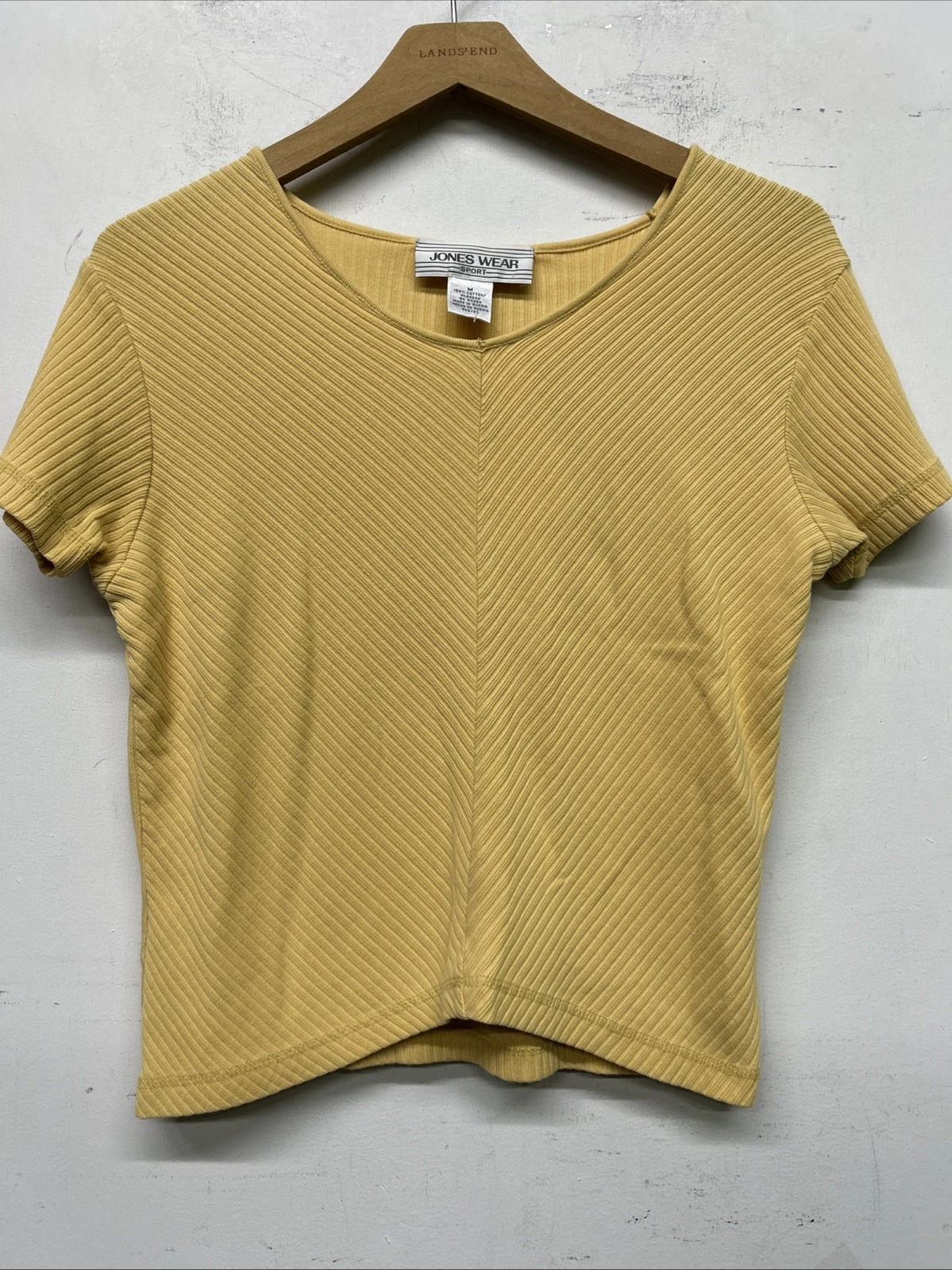 Jones Wear Sport Ribbed Short Sleeve Yellow V-neck Shirt Sz M