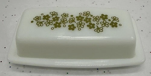 Pyrex Corelle Crazy Daisy Spring Blossom Butter Dish Vintage Green 1 stick