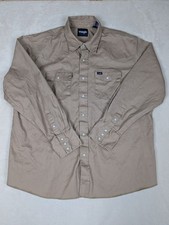 Vintage Wrangler Khaki Western Pearl Snap XXL Shirt Long Sleeve Two Pocket