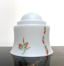 Art Deco Opaline Glass Lamp Light Shade Stepped Dome Abstract Spray Enamel