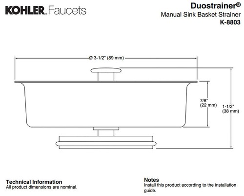 KOHLER 48694 K8803-CP K803-CP Duostrainer Basket Strainer, Polished Chrome - Picture 3 of 4