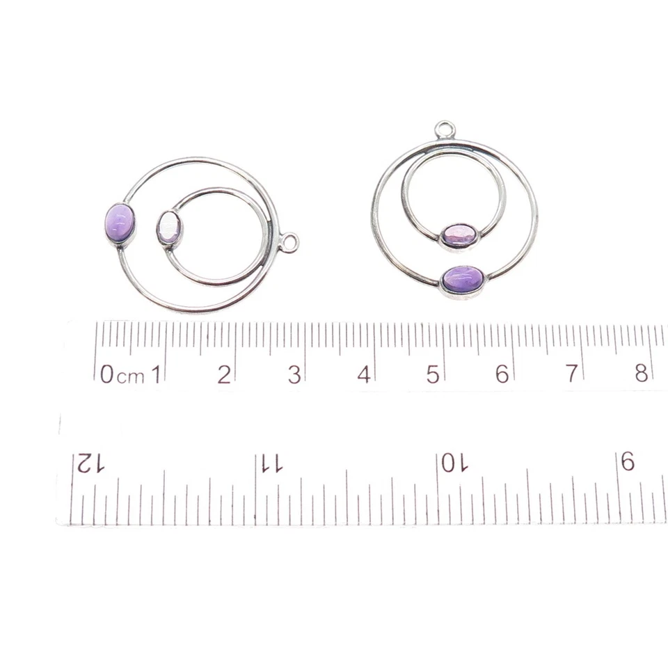 PANDORA 925 Sterling Silver Real Amethyst Double Circle Jacket Earrings - Image 3 of 4