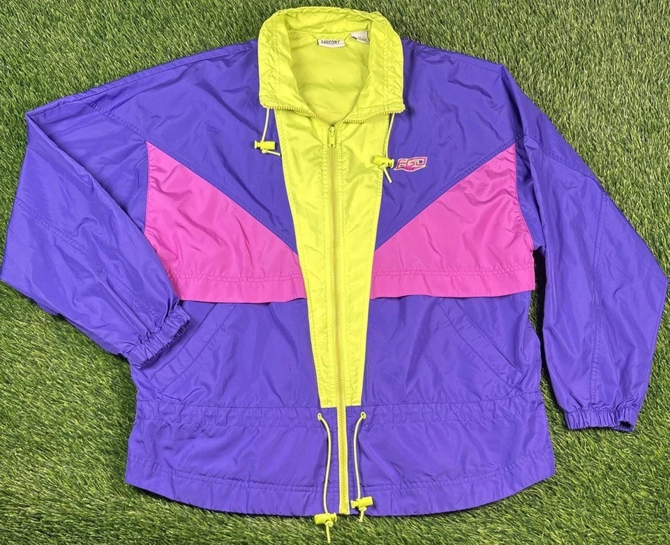 Vintage 90s Saucony Tracksuit Windbreaker Colorblock Pockets Sz M 2 Piece Set - Image 2 of 4