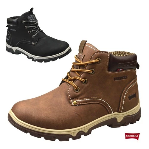 Carrera Mens Faux Leather Ankle Boots Lace Up Hiking Walking Casual Work Shoes