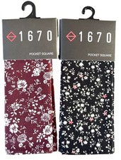 2-Pack, 1670 Pocket Squares Burgundy  White Floral  Black Floral, Cotton