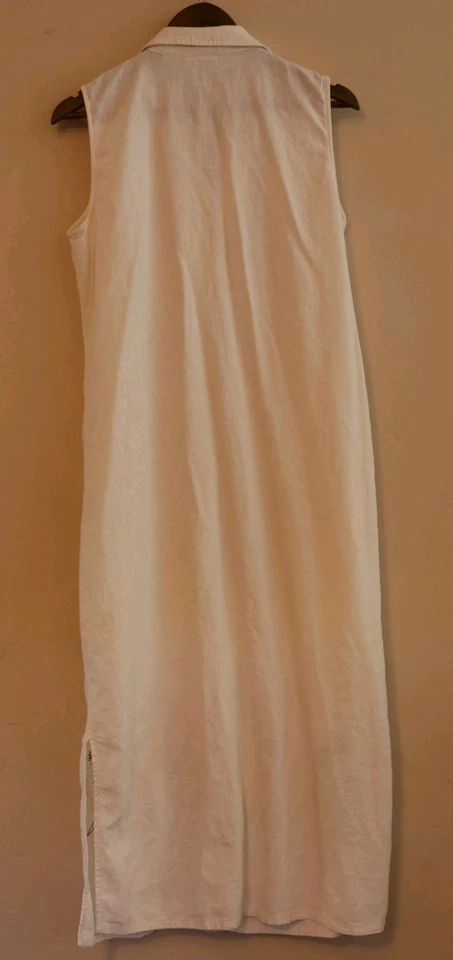 Maxi Vestido Studio Ease Mezcla de Lino Botón Frontal Blanco Floral Bordado Talla 16 Foto 2 de 4