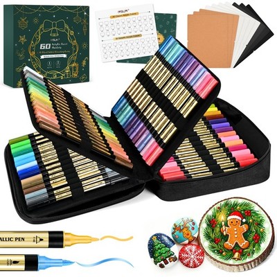 Metallic Marker Pens, 30 Metallic & 30 Regular Colors Dual Tip Acrylic Paint ...